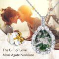 wholesale 925 Sterling Silver Moss Agate Necklace with AAA Cubic Zirconia, White Gold Plated, Tarnish Resistant, 18+2 Rolo Chain, 1.08 Pendant-0-5