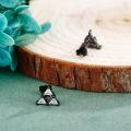 wholesale 925 Sterling Silver Triangular Pyramid Stud Earrings with Clear Cubic Zirconia and Black Accents-0-2