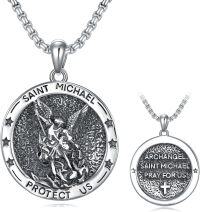 wholesale 925 Sterling Silver Saint Michael Archangel Protect Us Pendant Necklace with 24+2 Extender Chain Gift for Men Women Boys Girls-A1-Style 1