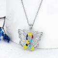 wholesale 925 Sterling Silver Multicolor Ribbon Butterfly Pendant Autism Awareness Necklace-0-1