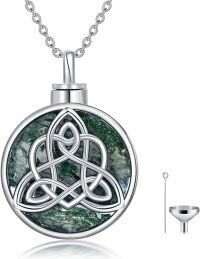 wholesale 925 Sterling Silver Celtic Knot Green Moss Agate Cremation Pendant Urn Necklace with Funnel and Fill Kit - Keepsake Jewelry for Ashes Memory Gift-19-Celtic knot-Moss Agate Crystal