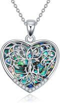 wholesale 925 Sterling Silver Abalone Shell & Cubic Zirconia Tree of Life Heart Pendant Necklace for Women-0-0