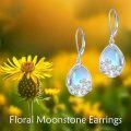 wholesale 925 Sterling Silver Teardrop Blue Moonstone Butterfly Flower Leverback Earrings Gift-0-2