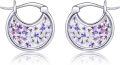 wholesale 925 Sterling Silver Purple Flower Inlay Circle Hoop Earrings-0-0