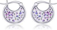 wholesale 925 Sterling Silver Purple Flower Inlay Circle Hoop Earrings-flower
