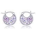 wholesale 925 Sterling Silver Hoop Earrings White Gold Plated Purple Dried Flower Jewelry For Women-0-0