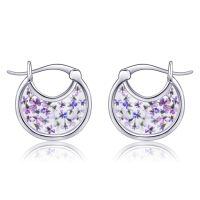 wholesale 925 Sterling Silver Hoop Earrings White Gold Plated Purple Dried Flower Jewelry For Women-flower