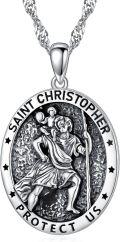 wholesale TOUPOP Christmas Gifts For Women St Christopher Necklace For Men Women 925 Sterling Silver St Christopher Medal For Men Protective Medal Jewelry Protect Us Gifts For Women Men -0-0