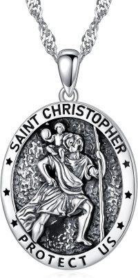 wholesale TOUPOP Christmas Gifts For Women St Christopher Necklace For Men Women 925 Sterling Silver St Christopher Medal For Men Protective Medal Jewelry Protect Us Gifts For Women Men -undefined