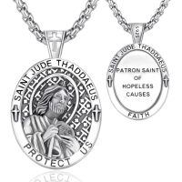 wholesale 925 Sterling Silver Saint Jude Thaddeus Medal Pendant Necklace for Men Women Faith  36 Chain-Jude Thaddeus