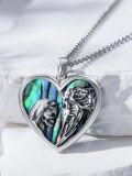 wholesale 925 Sterling Silver Abalone Shell Gothic Skull & Witch's Heart Pendant with Black Cat and Horse Design on Chain-0-2