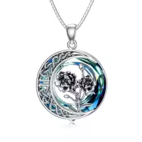 TOUPOP Sterling Silver With Blue Crystal Oxidized Poppy Flower Necklace-undefined