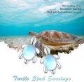 wholesale 925 Sterling Silver Blue Opal Sea Turtle Stud Earrings - Hawaiian Ocean Jewelry for Women-0-5