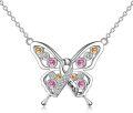 wholesale 925 Sterling Silver Butterfly Pink Yellow Crystal Ribbon Pendant Necklace for Cancer Survivors-0-0