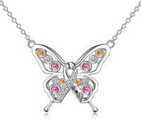 wholesale 925 Sterling Silver Butterfly Pink Yellow Crystal Ribbon Pendant Necklace for Cancer Survivors-Butterfly Pink Necklace