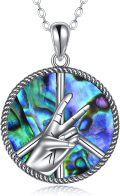 wholesale 925 Sterling Silver Abalone Shell Peace Sign Pendant Necklace for Women Girls-0-0