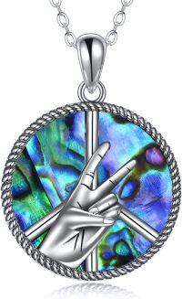 wholesale 925 Sterling Silver Abalone Shell Peace Sign Pendant Necklace for Women Girls-Peace Sign Necklace