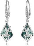 wholesale 925 Sterling Silver Green Agate Triangle Drop Earring with Cubic Zirconia Accents - 3D Lizard Design-0-0