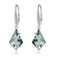 wholesale 925 Sterling Silver Green Agate Triangle Drop Earring with Cubic Zirconia Accents - 3D Lizard Design-Lizard
