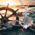 wholesale 925 Sterling Silver Ship Wheel & Anchor Pendant Nautical Necklace-0-4