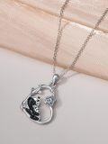 wholesale 925 Sterling Silver Cute Panda Bear in Heart Shape Pendant Necklaces for Women Girls-0-2