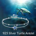 wholesale 925 Sterling Silver Blue Crystal Turtle Charm Anklet for Women-0-1