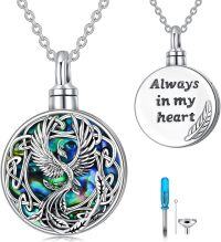 wholesale 925 Sterling Silver Round Celtic Phoenix Urn Locket Always in My Heart Keepsake  for Women-Abalone Phoenix Urn Necklace