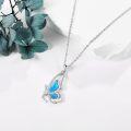 wholesale 925 Sterling Silver Blue Opal Heart Pendant Necklace for Women-0-3