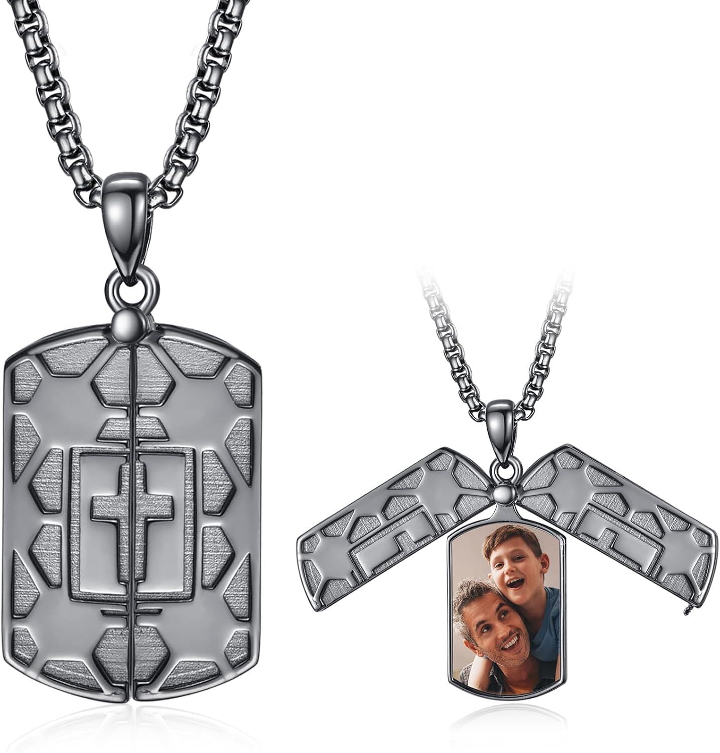 Sterling Silver Black Locket Necklace for Men Cross Pendant Jewelry Gift-0-0
