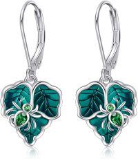 wholesale 925 Sterling Silver Green Leaves & Insects Drop Earrings Gift for Her-Spider