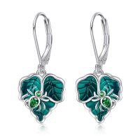 wholesale 925 Sterling Silver Green Leaves & Insects Drop Earrings Gift for Her-Spider