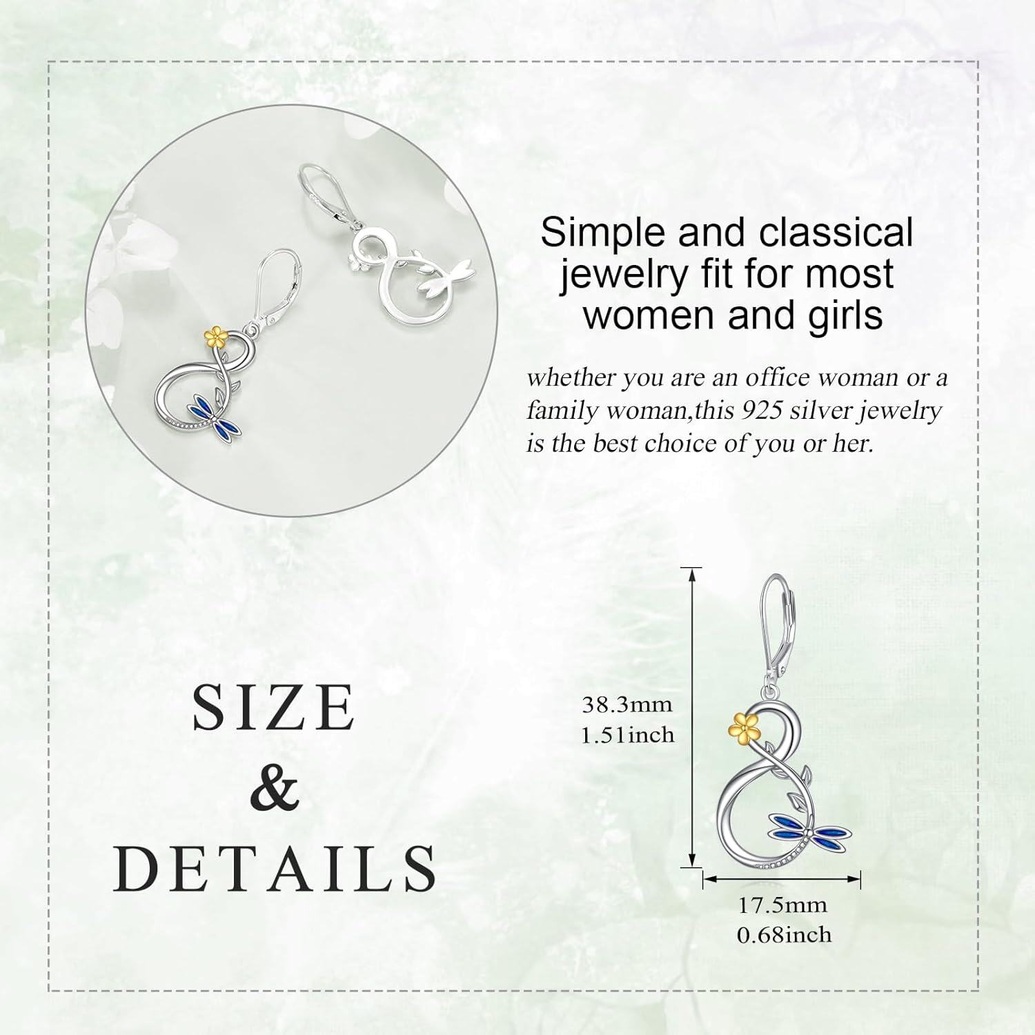 925 Sterling Silver Dragonfly Flower Drop Earrings for Women Girls -0-3