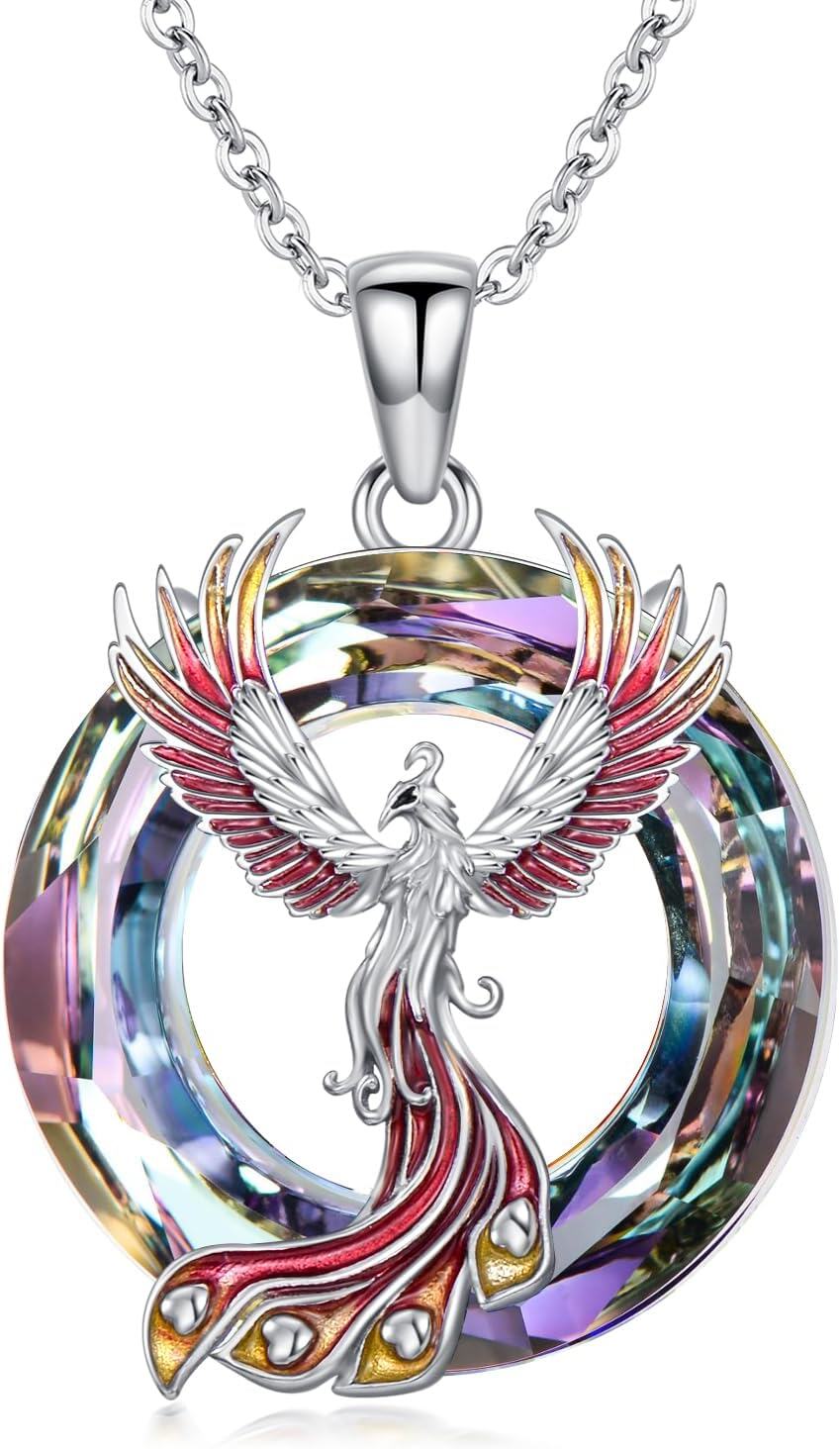 Sterling Silver Crystal Phoenix Pendant Necklace-0-0