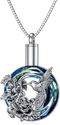 wholesale 925 Sterling Silver Blue Crystal Hummingbird & Flower Keepsake Pendant Necklace-Hummingbird Urn-1-Hummingbird Urn-1