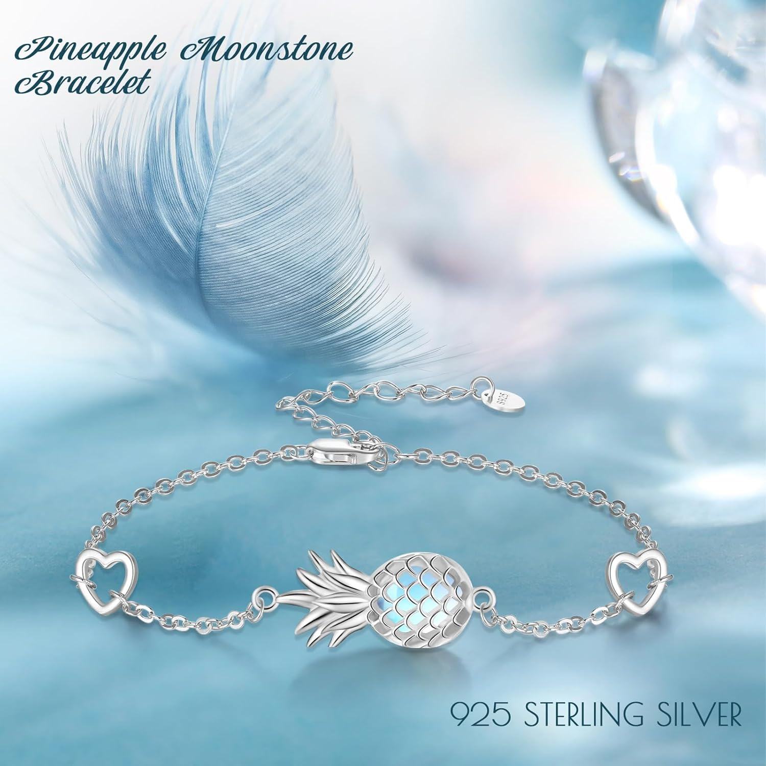wholesale 925 Sterling Silver Moonstone Heart Charm Pineapple Bracelet-0-2