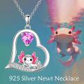 wholesale 925 Sterling Silver Pink Heart Axolotl Charm Pendant Necklace for Women-0-2