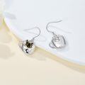 wholesale 925 Sterling Silver Black Cat in Cup with Crescent Moon Dangle Drop Earrings for Cat Lovers-0-1