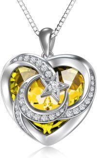 wholesale 925 Sterling Silver Heart Crystal Moon Star Necklace Women s Birthstone Jewelry Gift-11-November