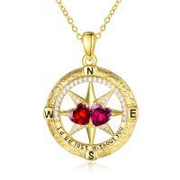 wholesale 925 Sterling Silver Compass Pendant with Birthstones for Women-01-07-Jan-Jul