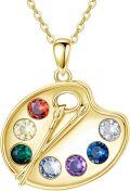 wholesale Gold 925 Sterling Silver Art Palette with Gemstone Pendants and Brushes - Unique Designer Necklaces Gifts for Artists & Women-0-0