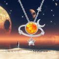 wholesale 925 Sterling Silver Orange Fire Opal Star & Crescent Moon Pendant Necklace for Women-0-5