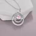 TOUPOP Sterling Silver Cubic Zirconia Double Circle Birthstone Pendant Necklace-0-5