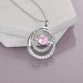 TOUPOP Sterling Silver Cubic Zirconia Double Circle Birthstone Pendant Necklace-0-5