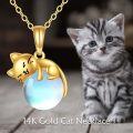 wholesale 14K Gold Moonstone Cat Necklace - Adorable Kitty Pendant with 16 Chain for Happiness & Joy-0-5