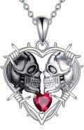 wholesale 925 Sterling Silver Red Heart Skulls Barbed Wire Gothic Pendant Necklace-0-0