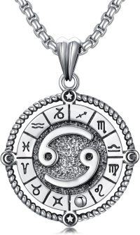 wholesale Sterling Silver Stone Zodiac Necklace 12 Constellation Horoscope Pendant-Cancer