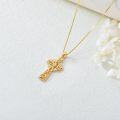wholesale Gold 925 Sterling Silver Natural Cubic Zirconia Celtic Cross Irish Knot Pendant Necklace-0-3