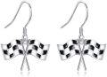 wholesale 925 Sterling Silver Checkered Flag American Flag Dangle Earrings for Women-0-0