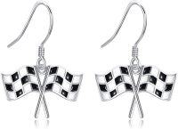 wholesale 925 Sterling Silver Checkered Flag American Flag Dangle Earrings for Women-Checkered Flag