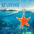 wholesale 925 Sterling Silver Orange Opal Starfish Pendant Necklace Sea Life Jewelry for Women Girls 45cm Chain Length-0-2